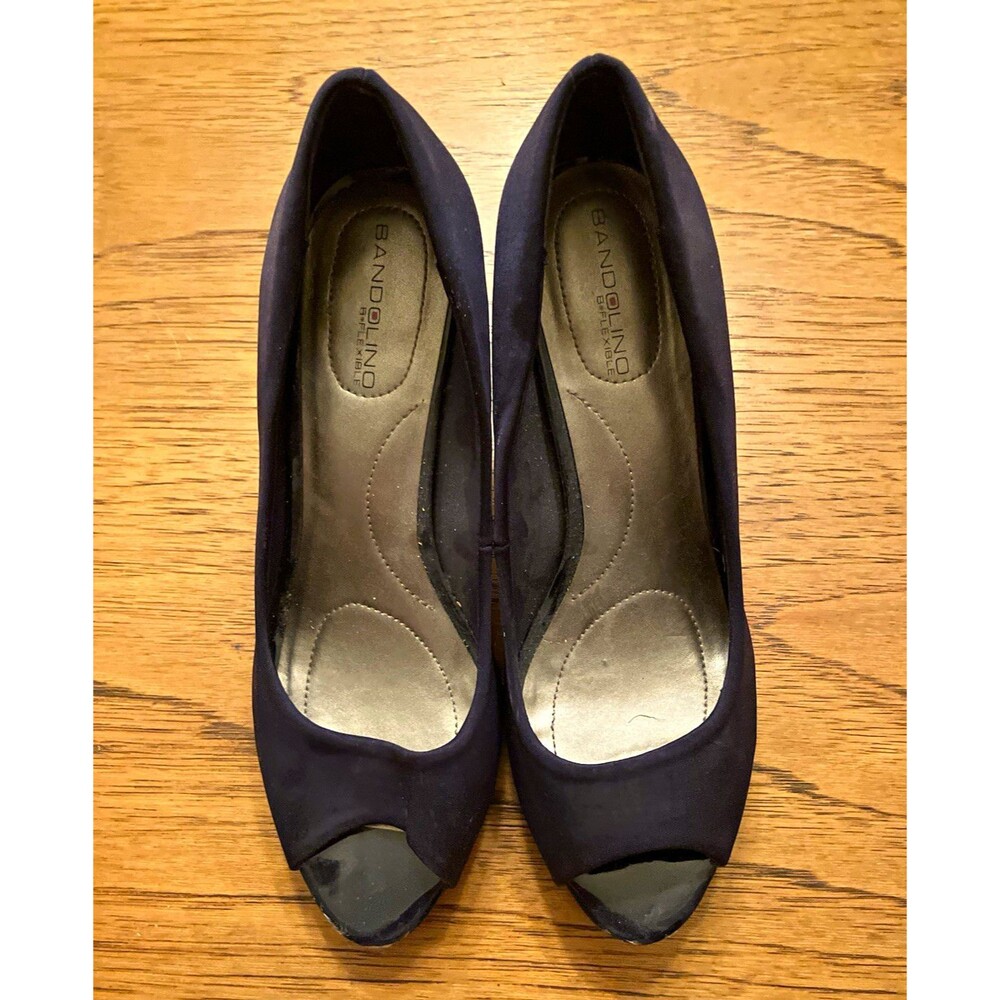 Bandolino Navy Synthetic Peep Toe Stiletto Pumps Comfort Patent Slip On 8.5M